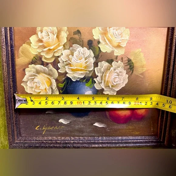 Original Oil Painting on Canvas “Roses In A Vase” Black & Gold Frame Signed